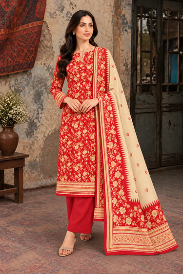 3 Piece - Printed Khaddar Suit