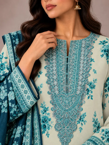 3 PIECE - EMBROIDERED CAMBRIC SUIT