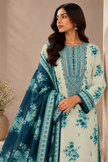 3 PIECE - EMBROIDERED CAMBRIC SUIT