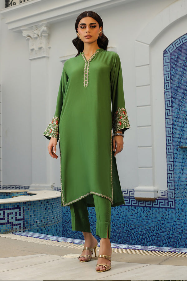 2 Pc Solid Embroidered Slub Linen Stitched Suit - Prime Point Store