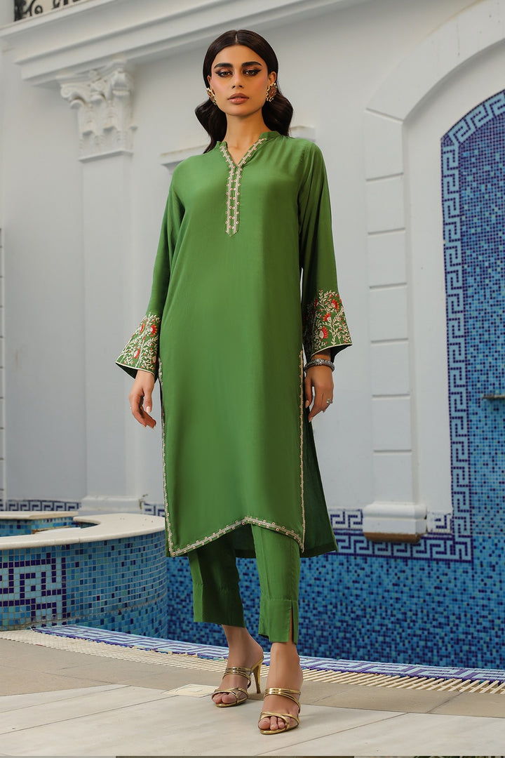 2 Pc Solid Embroidered Slub Linen Stitched Suit - Prime Point Store