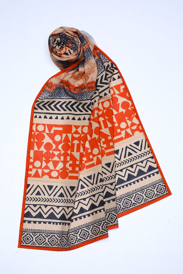 Beige Silk Printed Stole - Prime Point Store