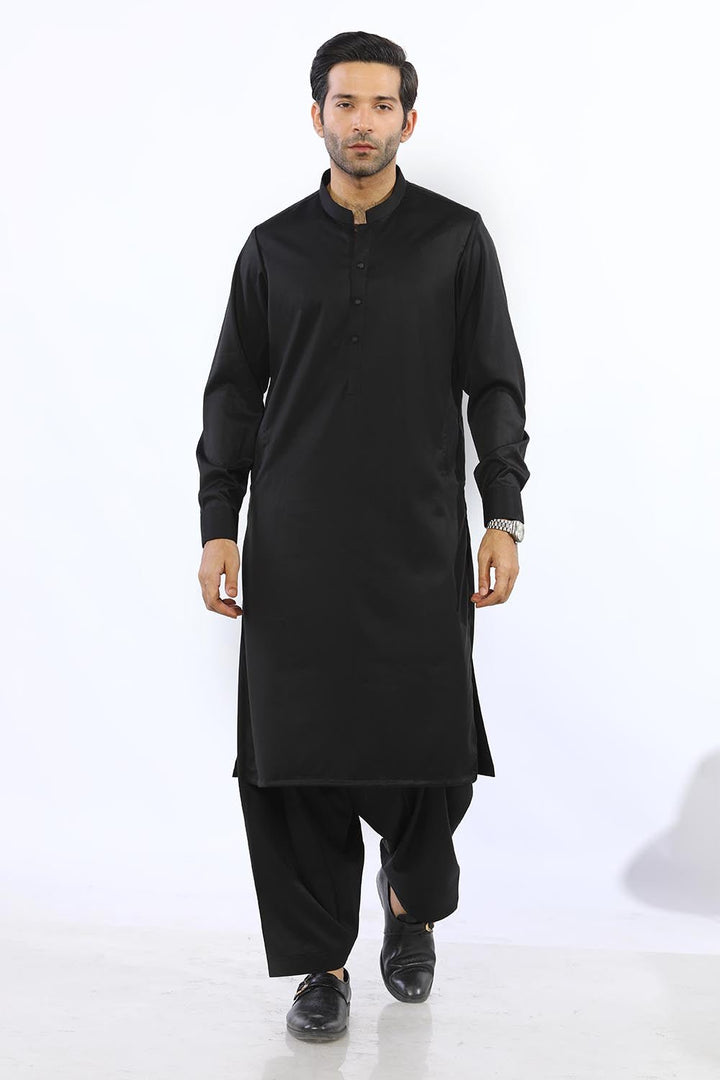 Black Blended Casual Shalwar Kameez For Men - Prime Point Store