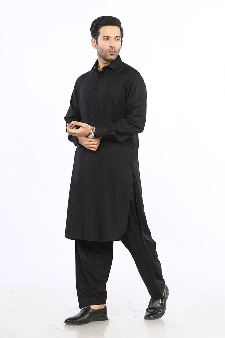 Black Blended Casual Shalwar Kameez For Men - Prime Point Store