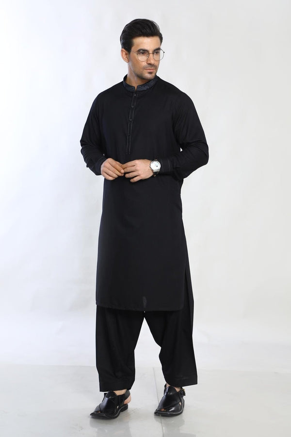 Black Blended Casual Shalwar Kameez For Men - Prime Point Store