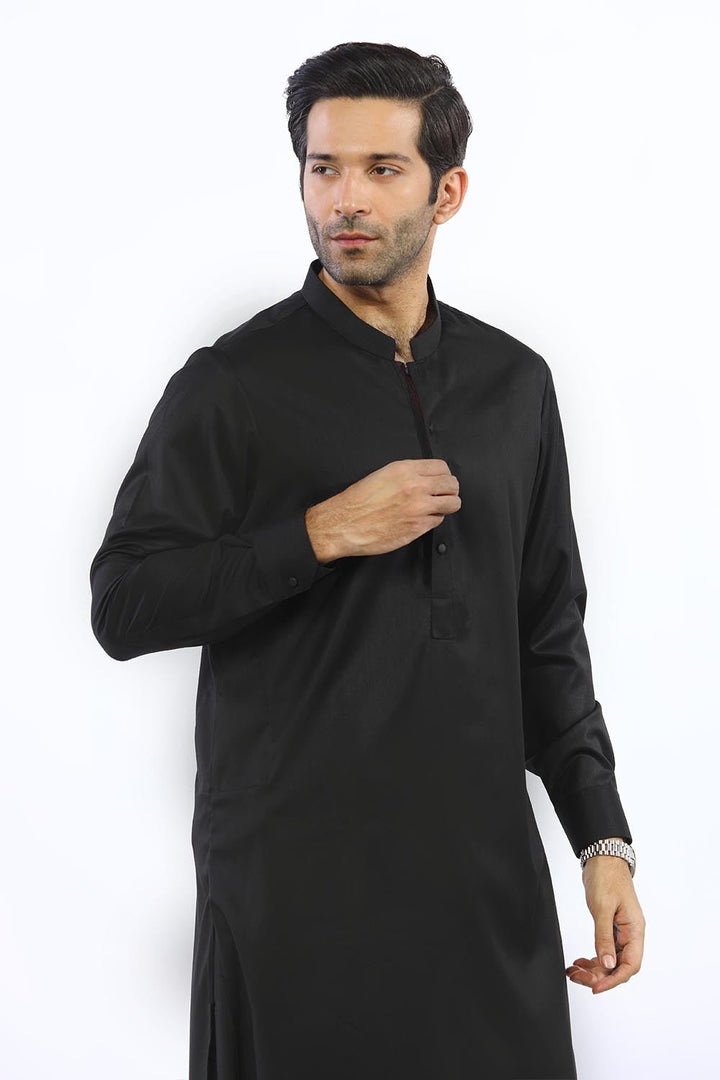 Black Blended Casual Shalwar Kameez For Men - Prime Point Store