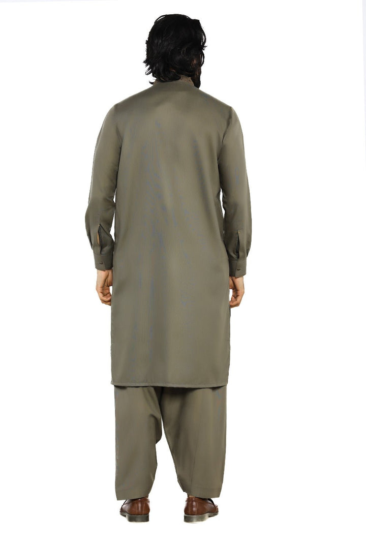 Black & Brown Embroidered Wash & Wear Shalwar Kameez For Men - Prime Point Store