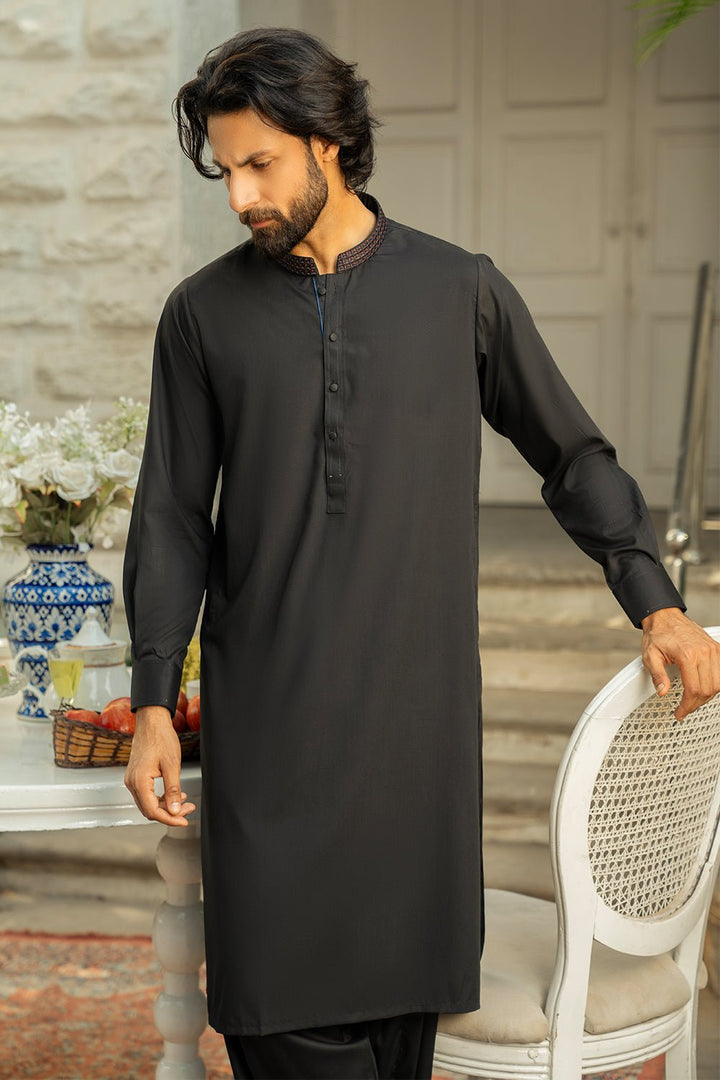 Black Embroidered Wash & Wear Shalwar Kameez For Men - Prime Point Store