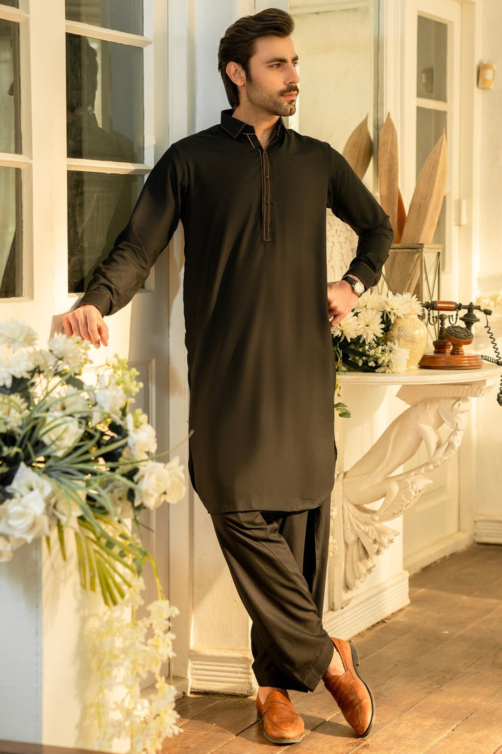 Black Fashion Wash & Wear Shalwar Kameez For Men - Prime Point Store