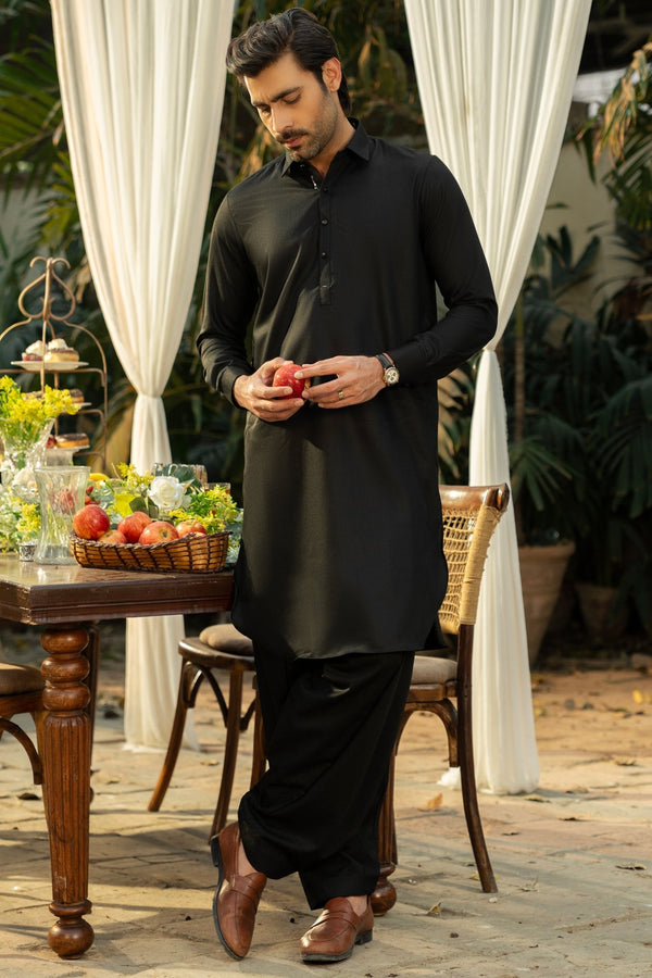 Black Fashion Wash & Wear Shalwar Kameez For Men - Prime Point Store