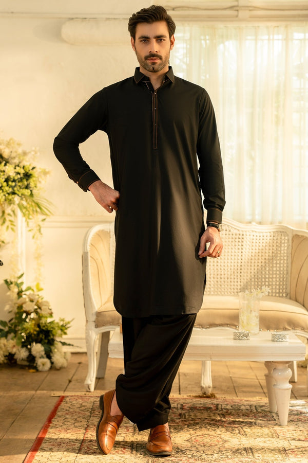 Black Fashion Wash & Wear Shalwar Kameez For Men - Prime Point Store