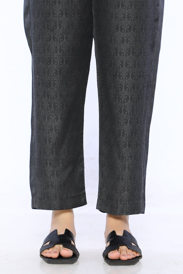 Black Self Jacquard Straight Pants - Prime Point Store