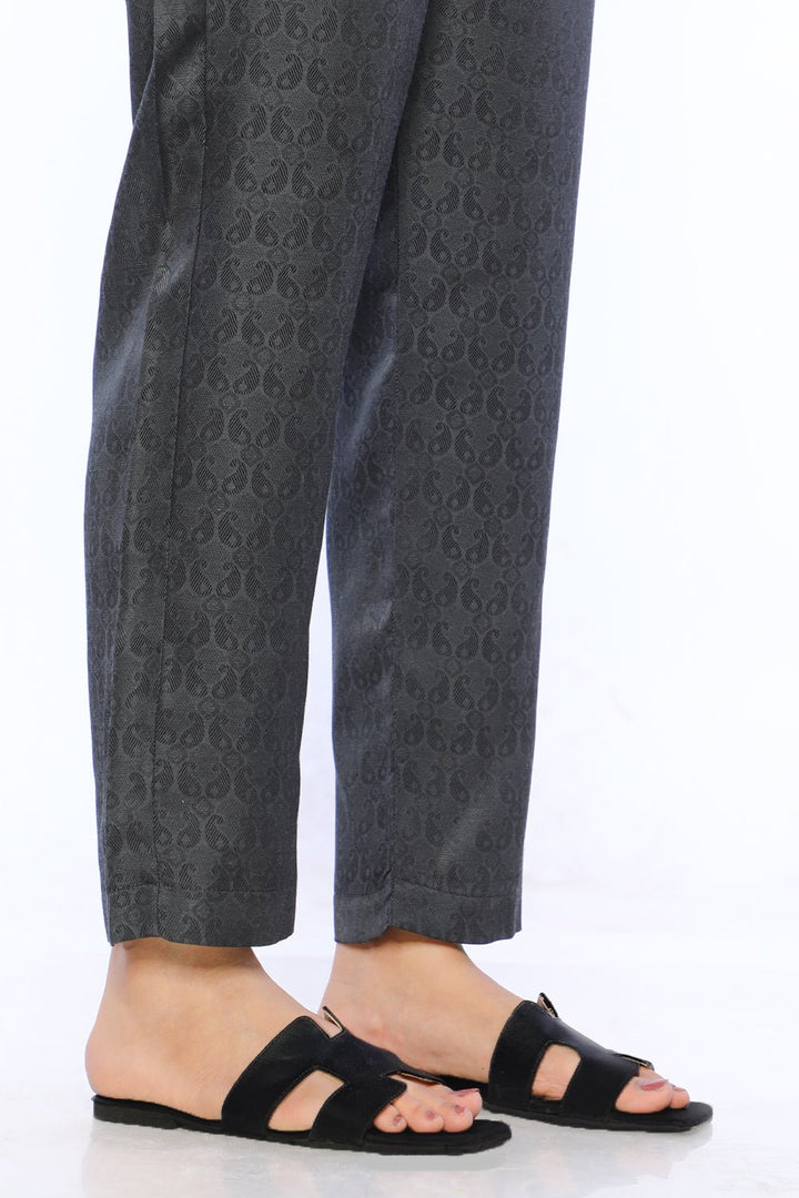 Black Self Jacquard Straight Pants - Prime Point Store