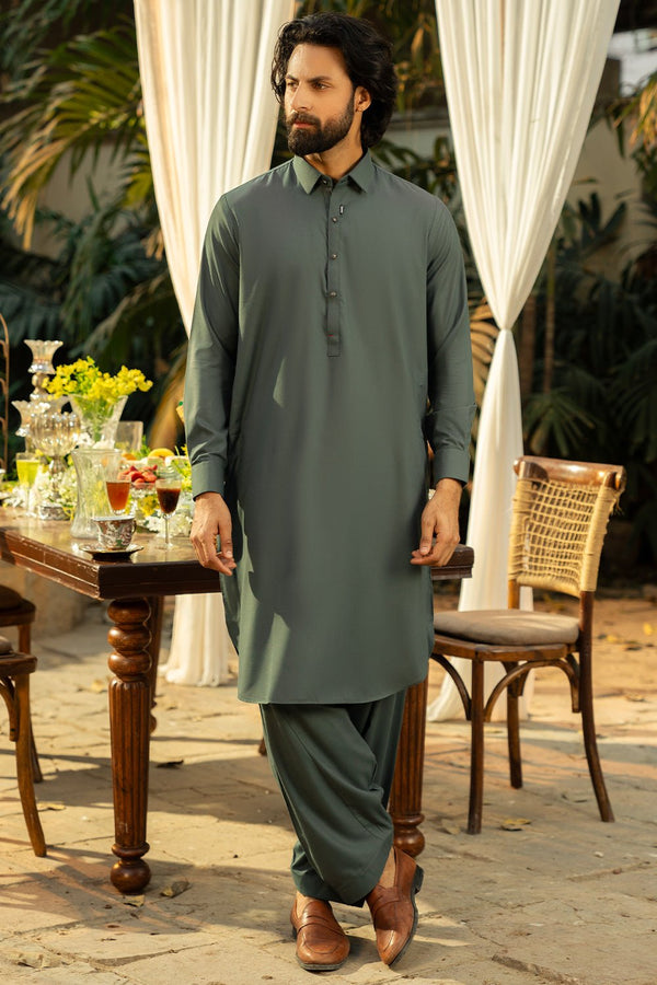 C/Grey Fashion Wash & Wear Shalwar Kameez For Men - Prime Point Store