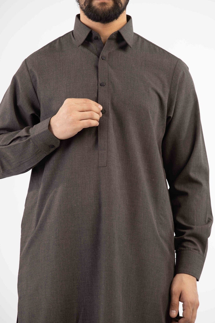 Charcoal Blended Casual Shalwar Kameez For Men - Prime Point Store