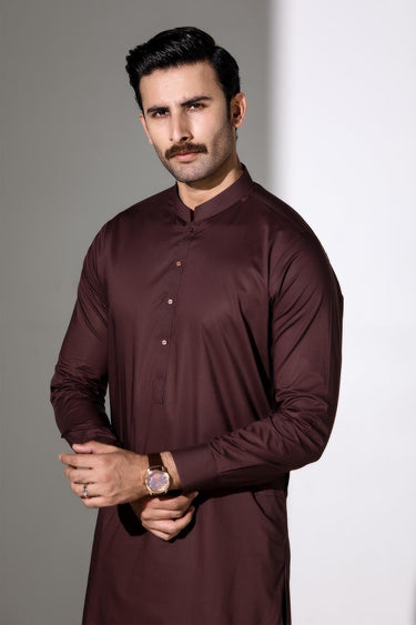 Choco Brown Blended Casual Shalwar Kameez For Men - Prime Point Store