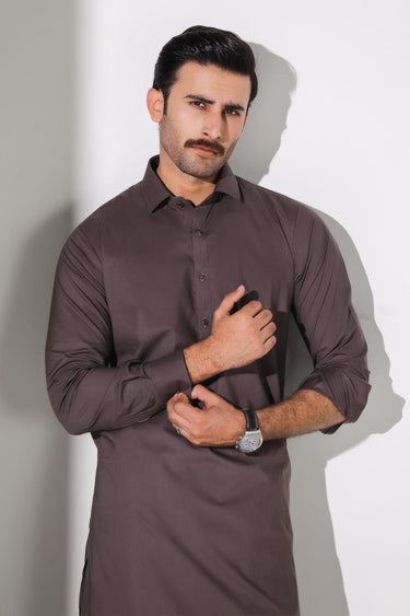 Choco Brown Cotton Unstitched Suit For Men - Prime Point Store