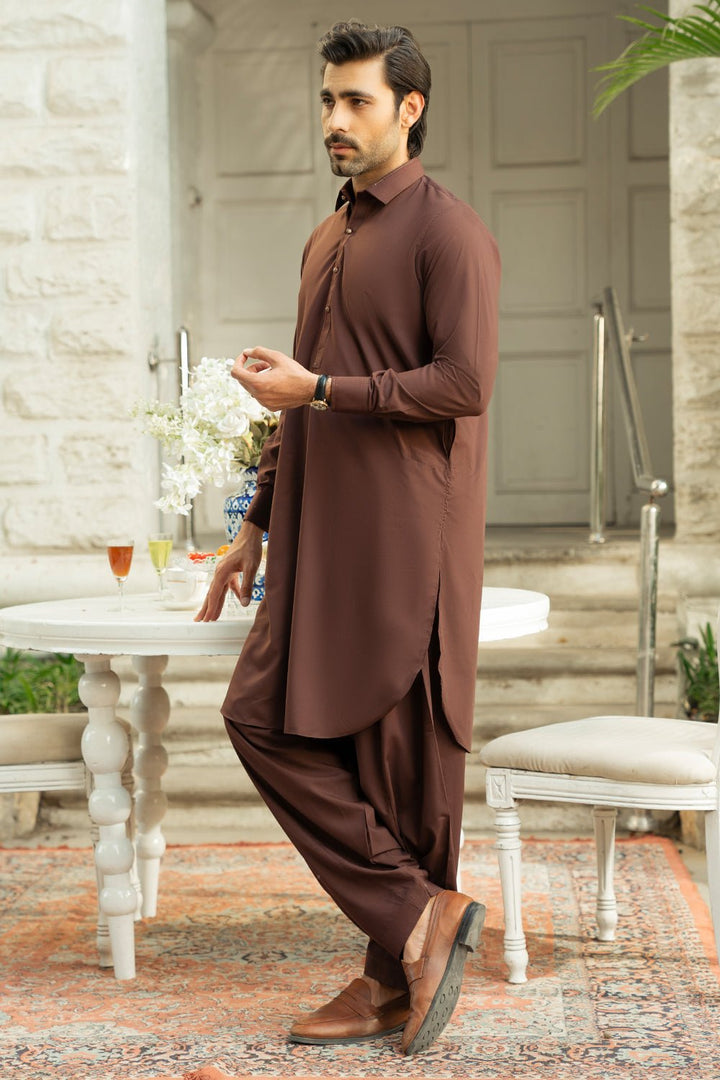 Chocolate Fashion Wash & Wear Shalwar Kameez For Men - Prime Point Store