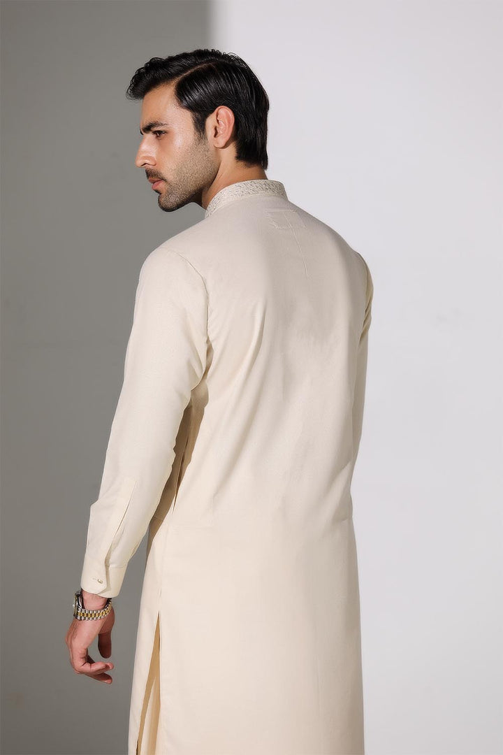 Cream Blended Casual Shalwar Kameez For Men - Prime Point Store