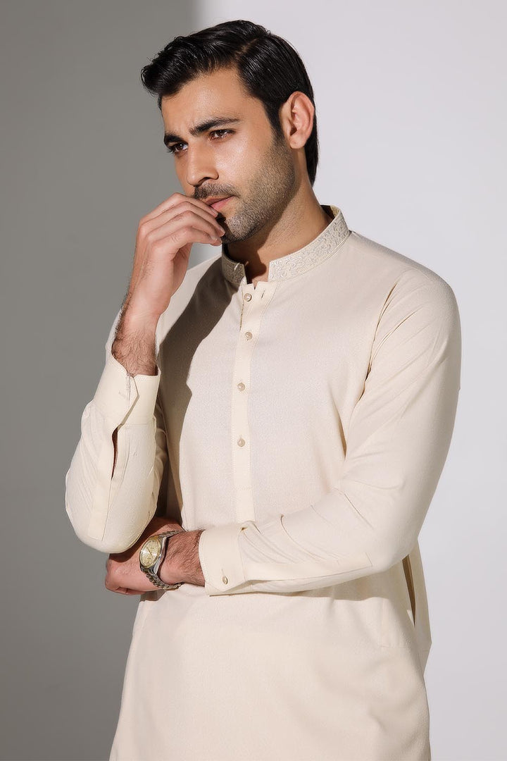 Cream Blended Casual Shalwar Kameez For Men - Prime Point Store