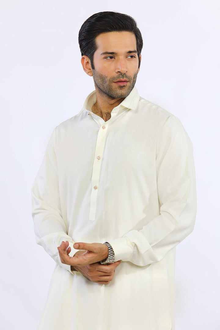 Cream Blended Casual Shalwar Kameez For Men - Prime Point Store