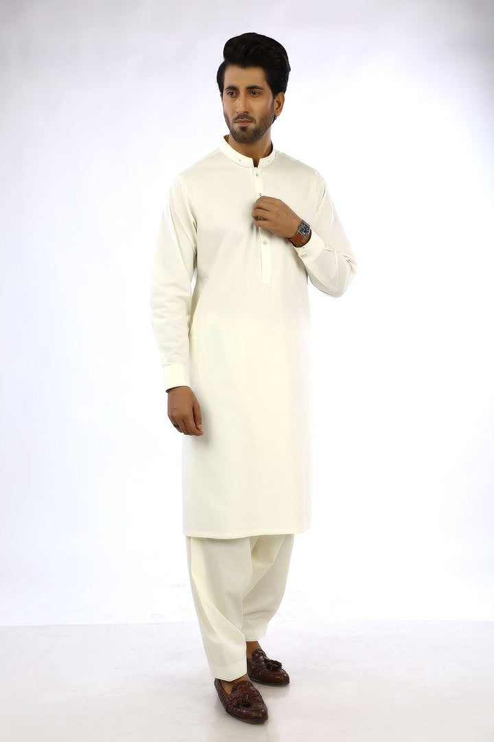 Cream Blended Casual Shalwar Kameez For Men - Prime Point Store