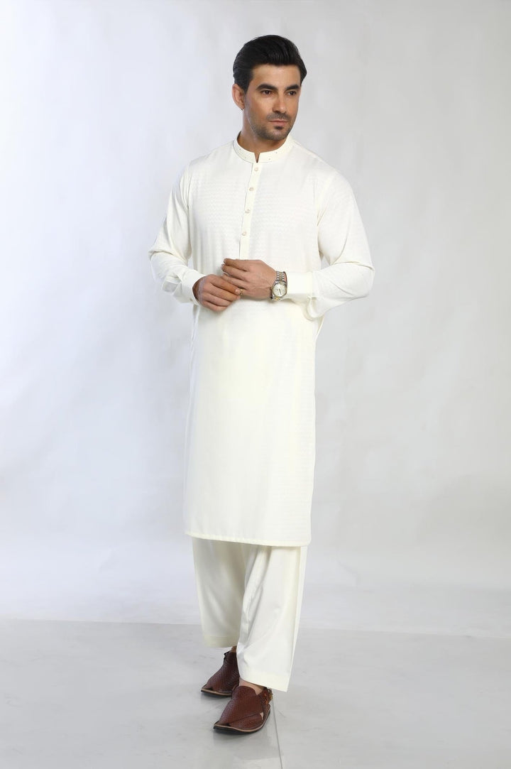 Cream Blended Casual Shalwar Kameez For Men - Prime Point Store