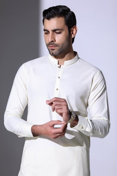 Cream Blended Casual Shalwar Kameez For Men - Prime Point Store