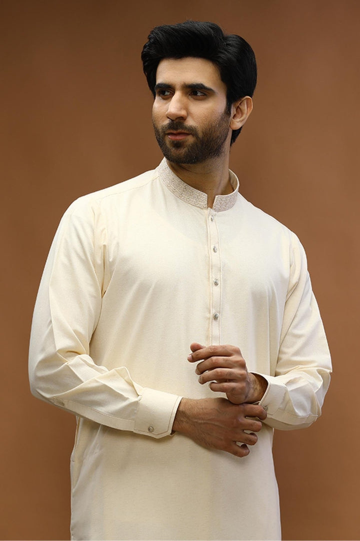 Cream Blended Casual Shalwar Kameez For Men - Prime Point Store