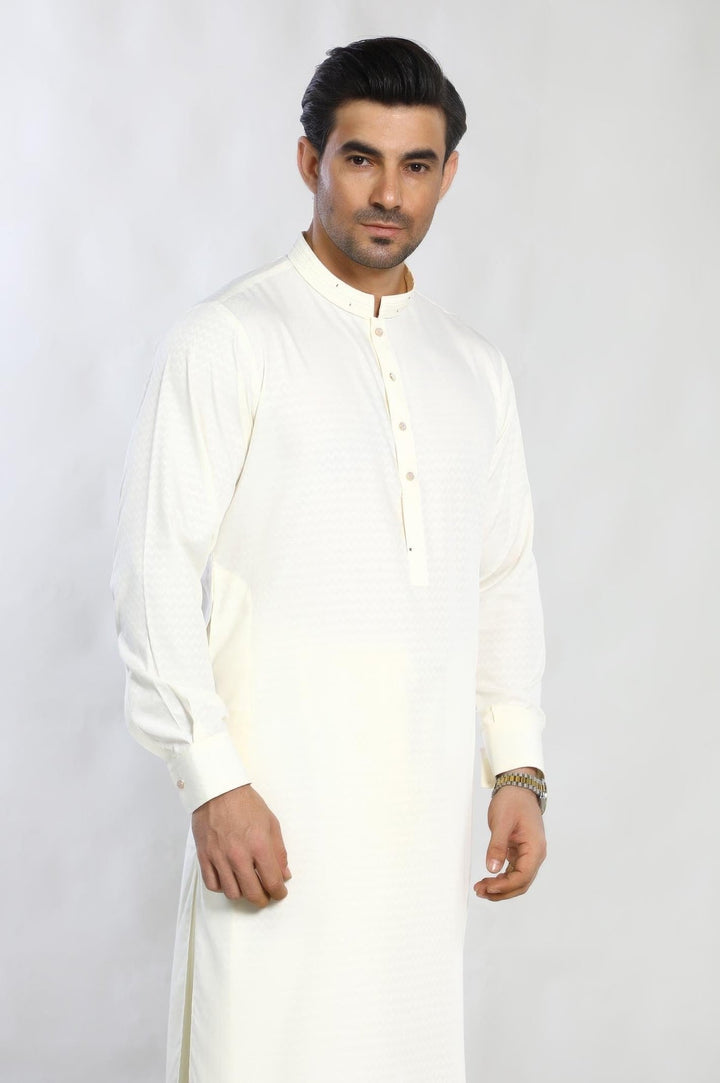 Cream Blended Casual Shalwar Kameez For Men - Prime Point Store