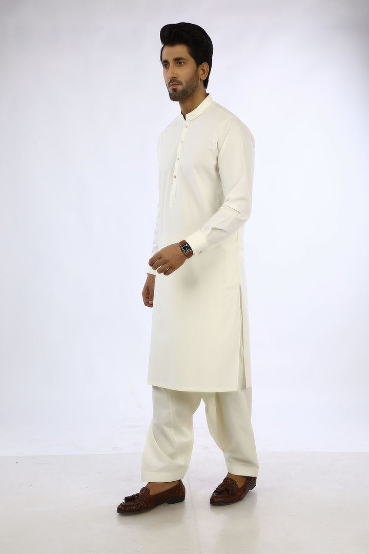 Cream Blended Casual Shalwar Kameez For Men - Prime Point Store