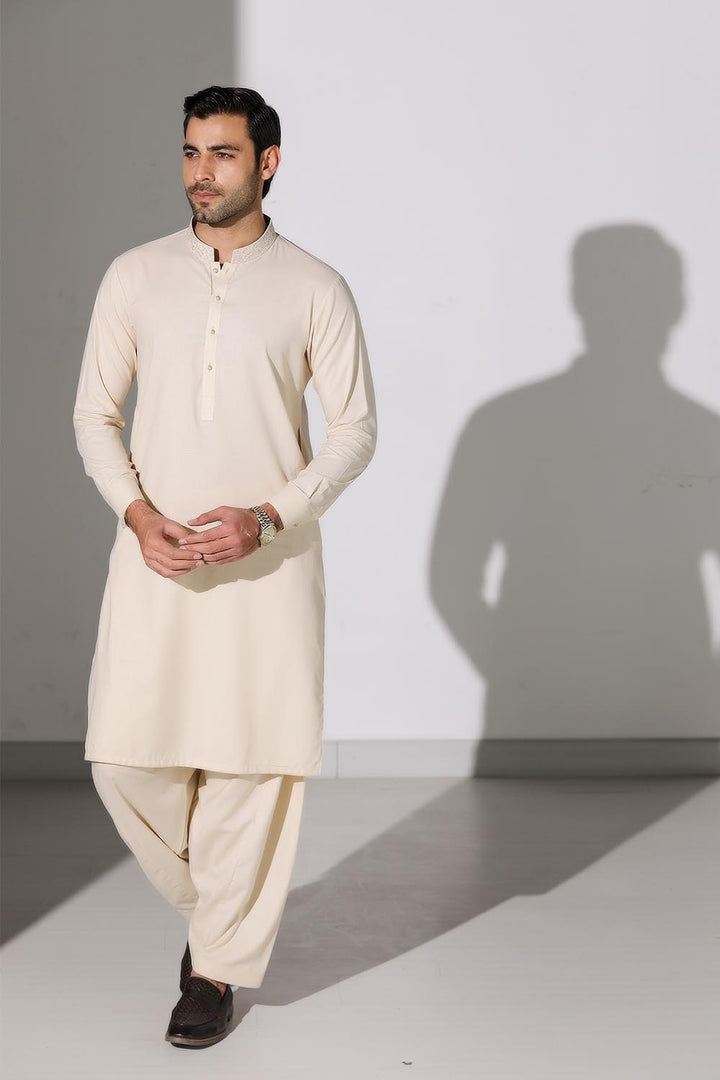 Cream Blended Casual Shalwar Kameez For Men - Prime Point Store