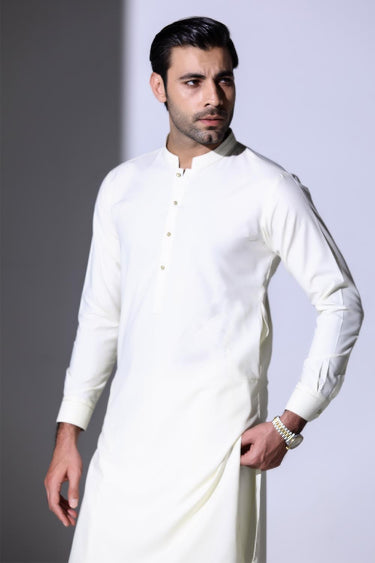 Cream Blended Casual Shalwar Kameez For Men - Prime Point Store