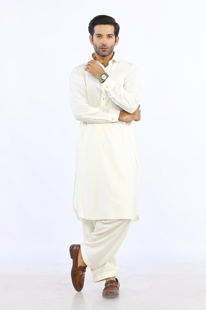 Cream Blended Casual Shalwar Kameez For Men - Prime Point Store