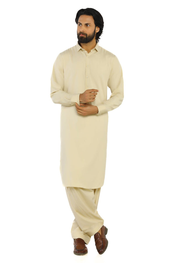 Cream Fashion Wash & Wear Shalwar Kameez For Men - Prime Point Store