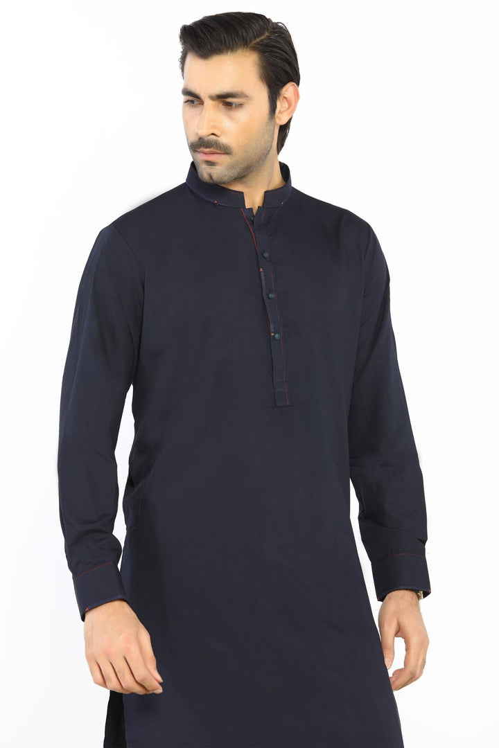 Dark Blue Fashion Wash & Wear Shalwar Kameez For Men - Prime Point Store