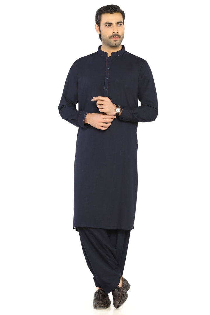 Dark Blue Fashion Wash & Wear Shalwar Kameez For Men - Prime Point Store