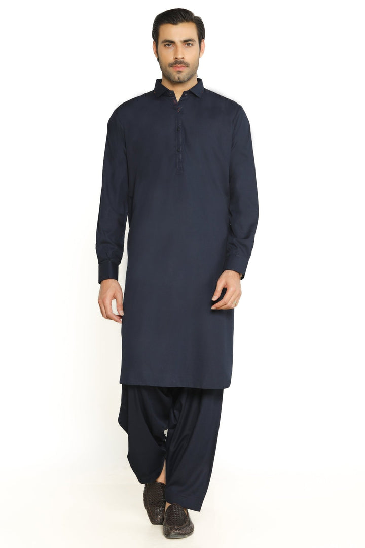 Dark Blue Fashion Wash & Wear Shalwar Kameez For Men - Prime Point Store