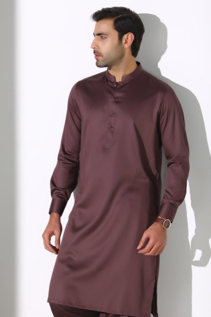 Dark Brown Blended Casual Shalwar Kameez For Men - Prime Point Store