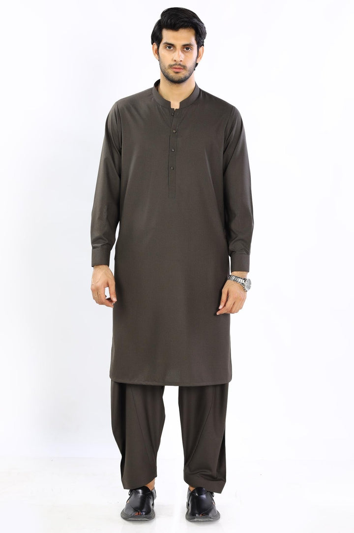 Dark Brown Blended Casual Shalwar Kameez For Men - Prime Point Store