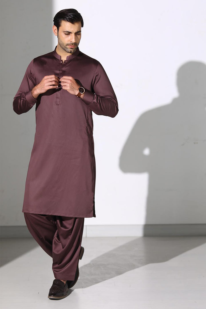 Dark Brown Blended Casual Shalwar Kameez For Men - Prime Point Store