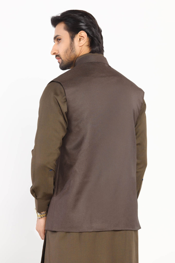 Dark Brown Blended Plain Waist Coat For Men - Prime Point Store