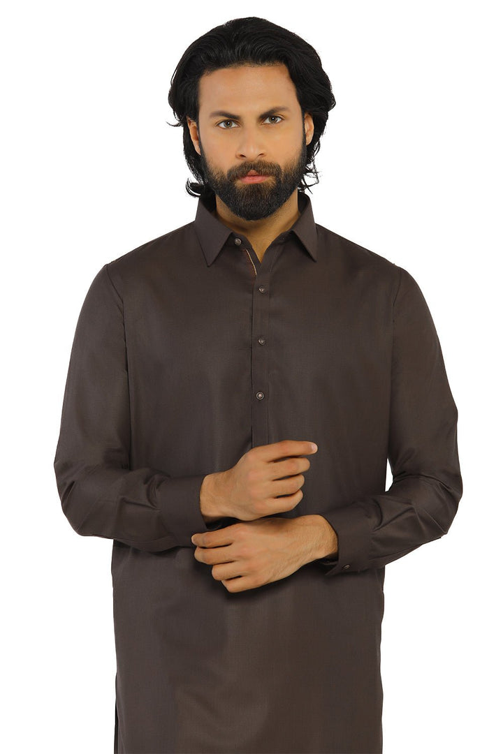 Dark Brown Fashion Wash & Wear Shalwar Kameez For Men - Prime Point Store