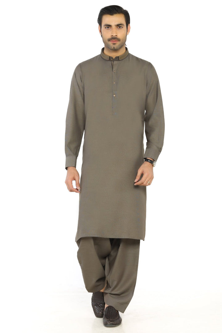 Dark Brown Fashion Wash & Wear Shalwar Kameez For Men - Prime Point Store