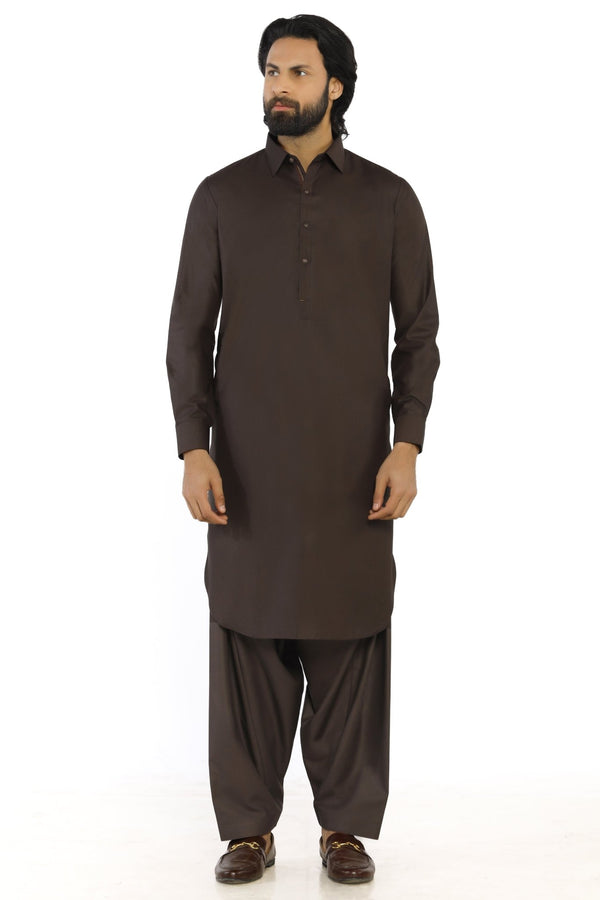 Dark Brown Fashion Wash & Wear Shalwar Kameez For Men - Prime Point Store