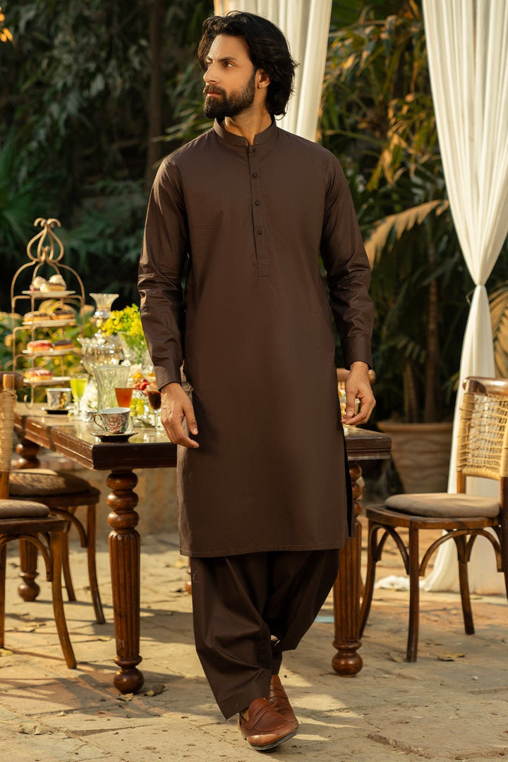 Dark Brown Men Wash & Wear Shalwar Kameez - Prime Point Store