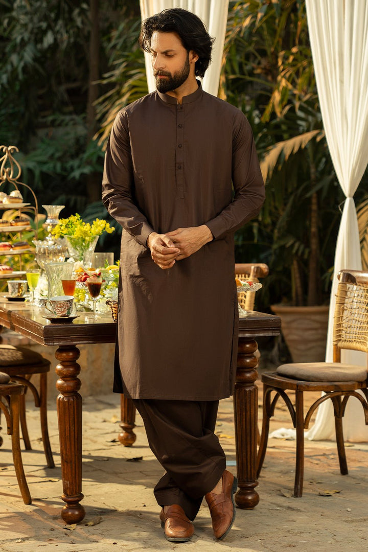 Dark Brown Men Wash & Wear Shalwar Kameez - Prime Point Store