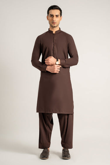 Dark Brown Wash & Wear Shalwar Kameez For Men - Prime Point Store