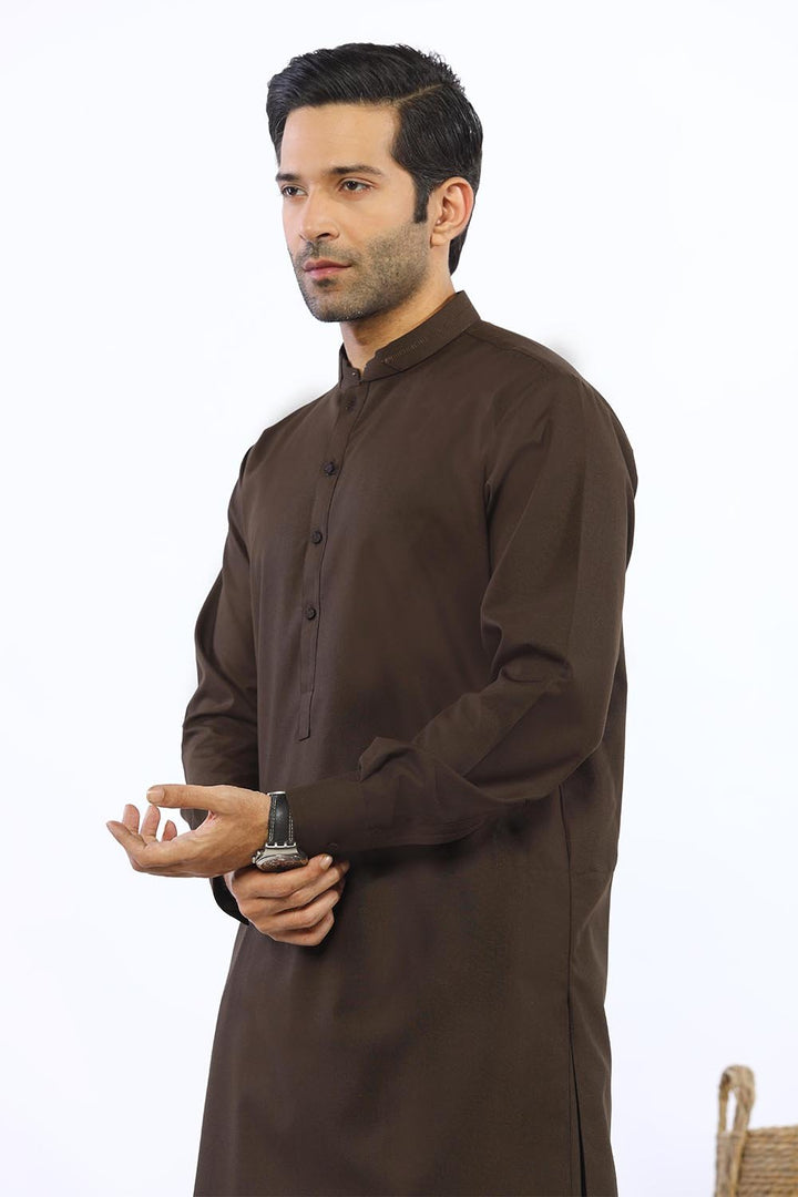 Dark Brown Wash & Wear Shalwar Kameez - Prime Point Store