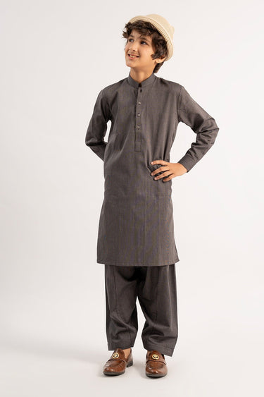 Dark Grey Wash & Wear Shalwar Kameez For Boy - Prime Point Store
